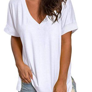 V Neck T Shirt with Rolled Sleeve